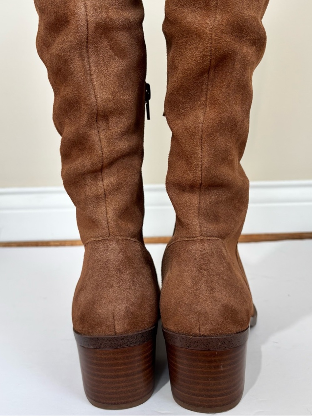 Steve Madden Holly tan suede leather knee high block heel pointed toe boots 10M - Picture 10 of 16